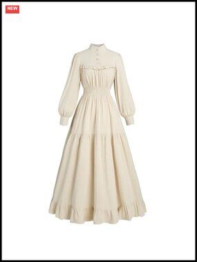Victorian Dress Long Sleeve High Neck 100% Cotton Renaissance Costume
